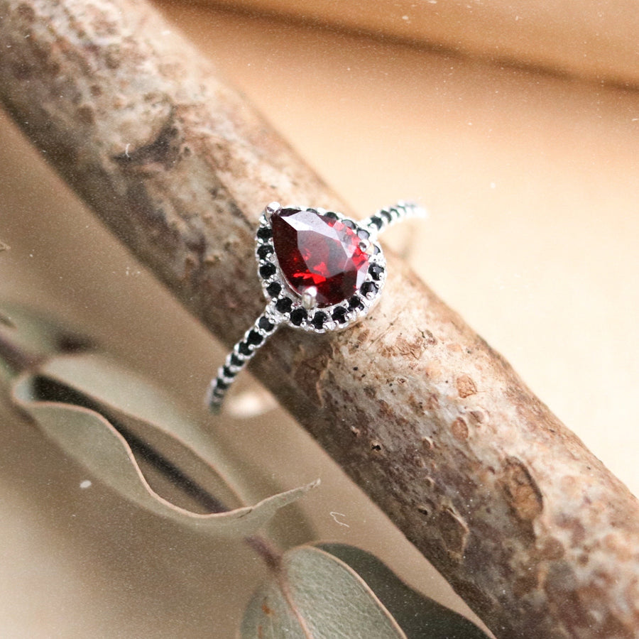 Andrasta Silver and Red Boho Cubic Zirconia Ring