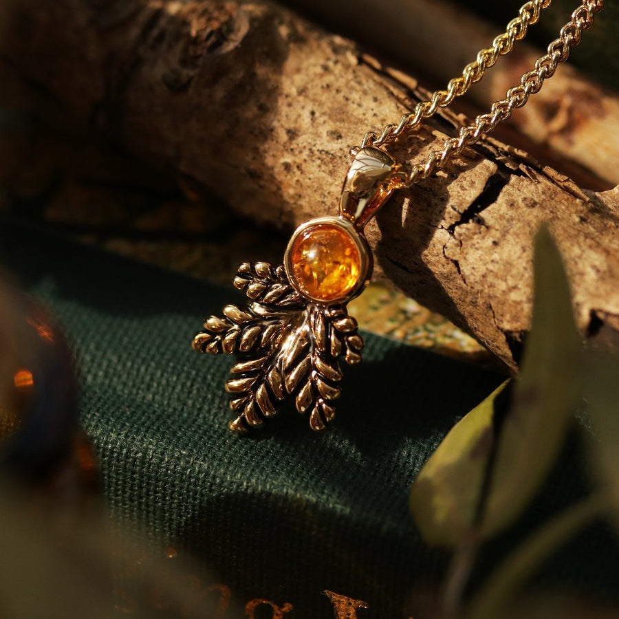 Forest Green Witch Gothic Autumn Aesthetic Rose Gold Leaf Necklace