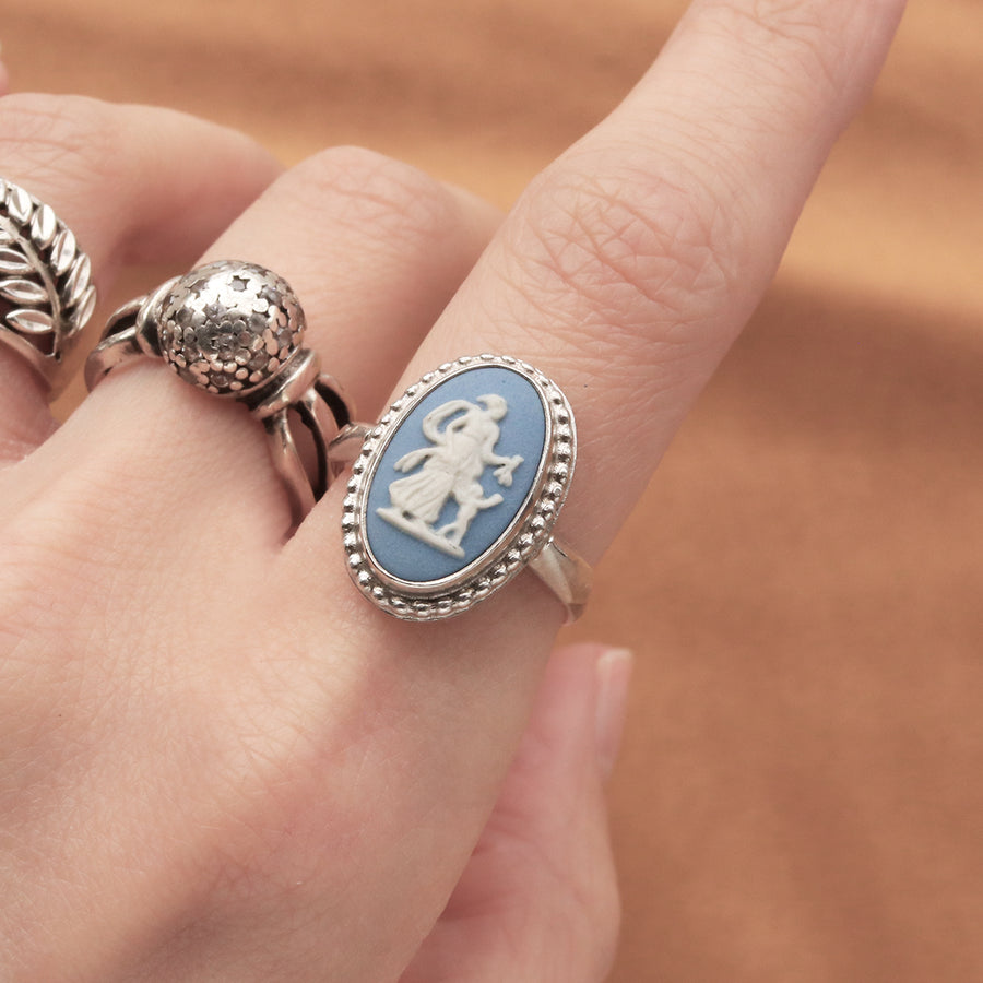 Vintage | 	Ceres Cupid Blue Wedgwood Cameo Ring