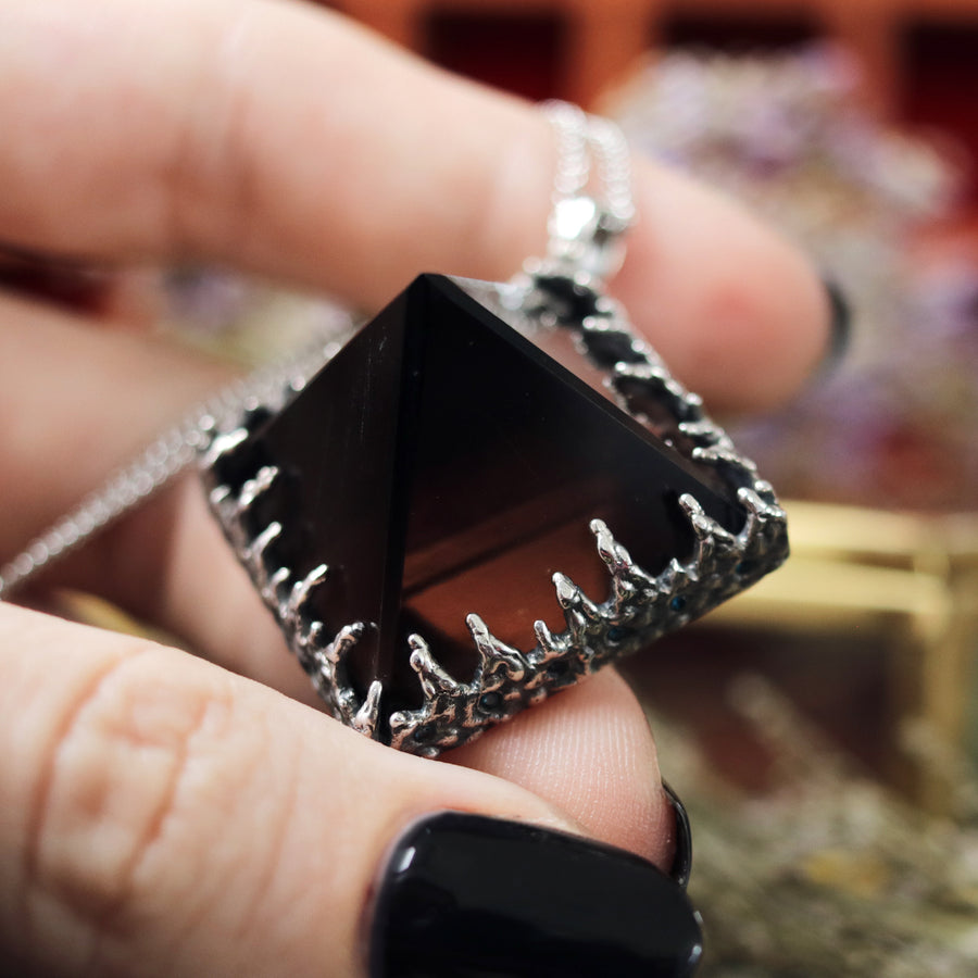 Sacred Smoky Quartz Icicle Crystal Pyramid Necklace #31