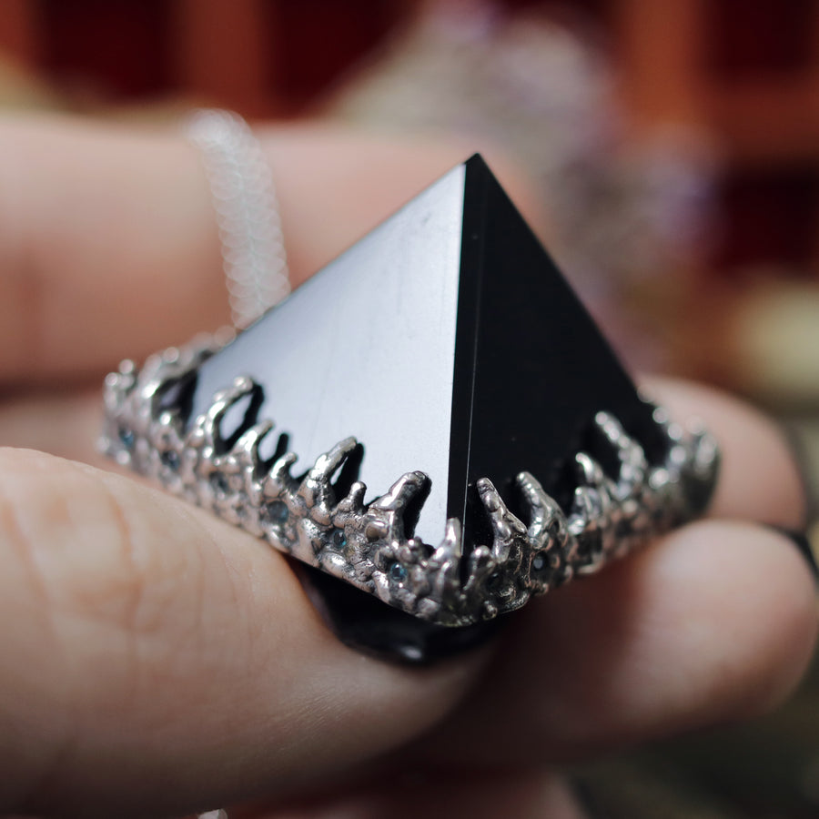 Sacred Smoky Quartz Icicle Crystal Pyramid Necklace #31