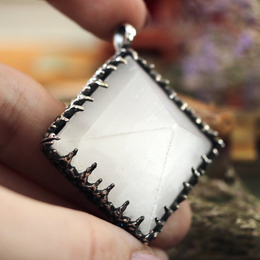 Sacred Selenite Icicle Crystal Pyramid Necklace #29