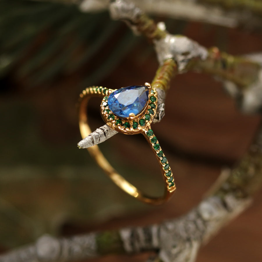 Andrasta Gold and Blue Boho Cubic Zirconia Ring