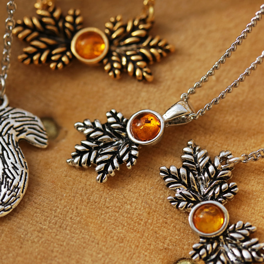 Amber Nature Witch Gothic Autumn Aesthetic Gold Leaf Necklace