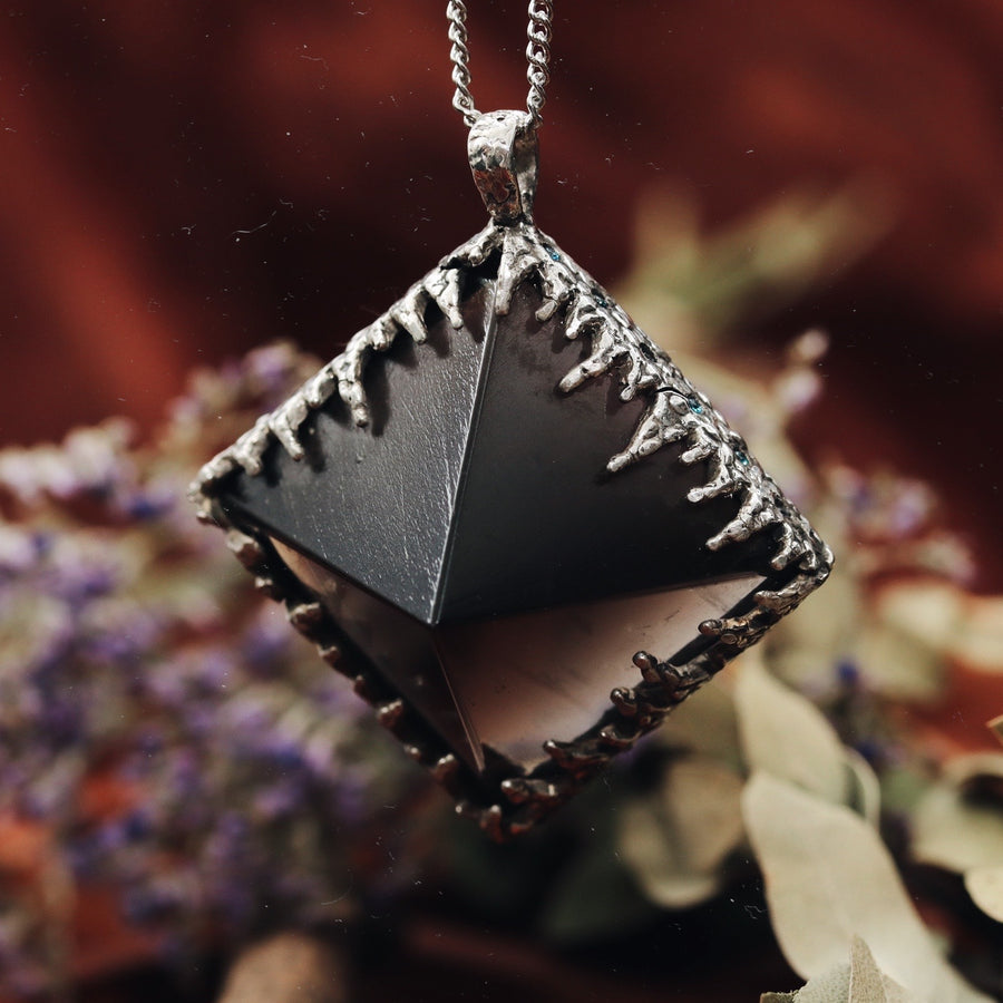 Sacred Smoky Quartz Icicle Crystal Pyramid Necklace #11