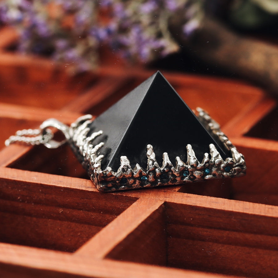 Sacred Smoky Quartz Icicle Crystal Pyramid Necklace #11