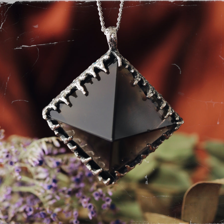 Sacred Smoky Quartz Icicle Crystal Pyramid Necklace #19