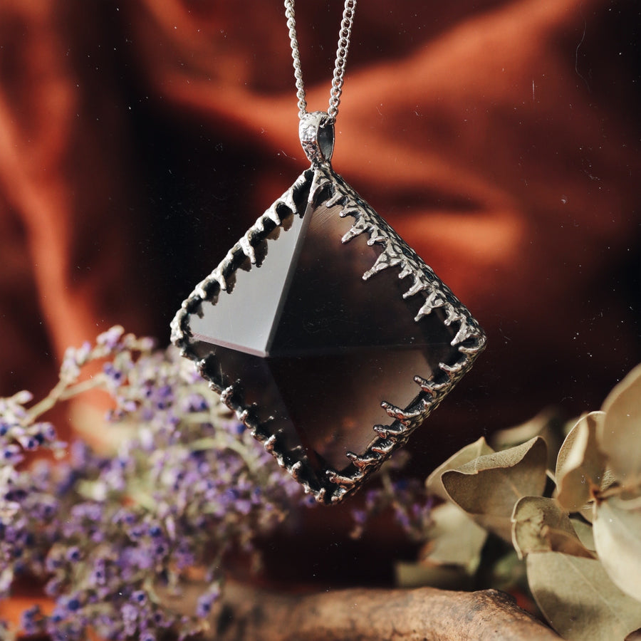 Sacred Smoky Quartz Icicle Crystal Pyramid Necklace #21