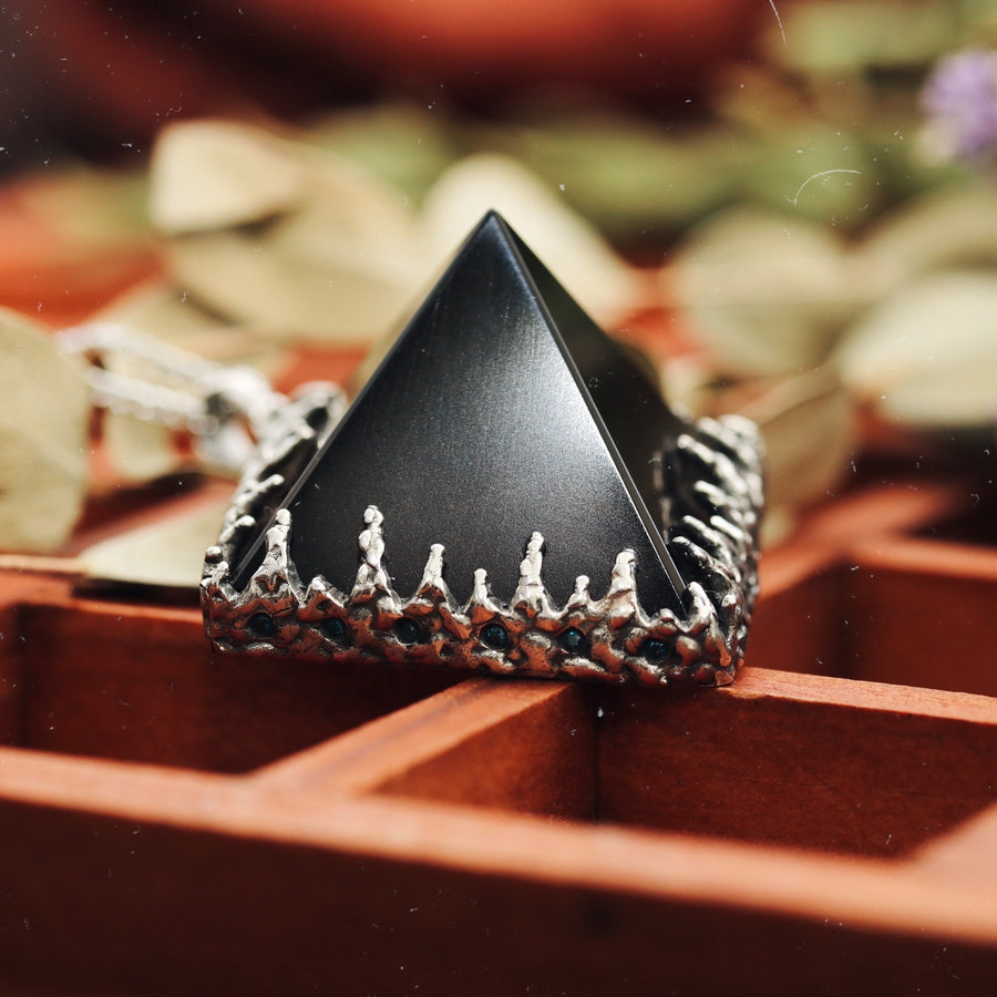 Sacred Smoky Quartz Icicle Crystal Pyramid Necklace #04