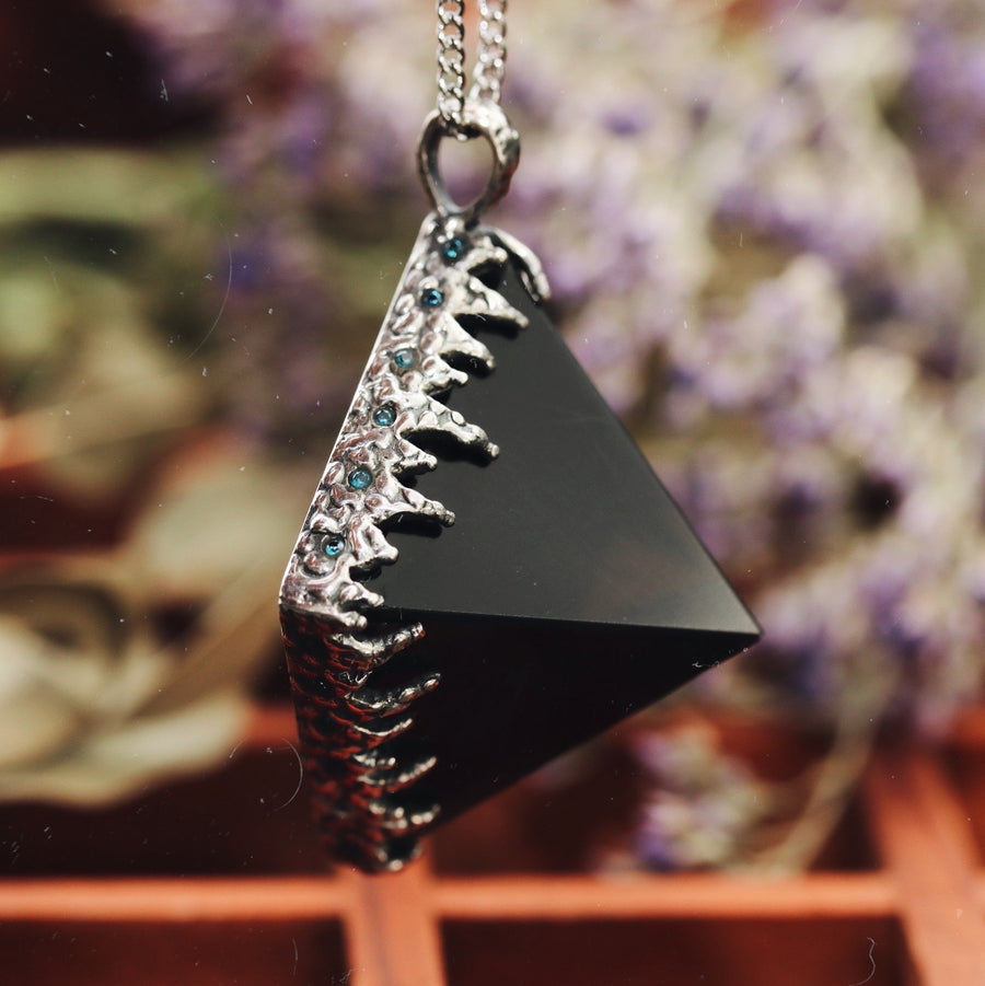 Sacred Smoky Quartz Icicle Crystal Pyramid Necklace #05