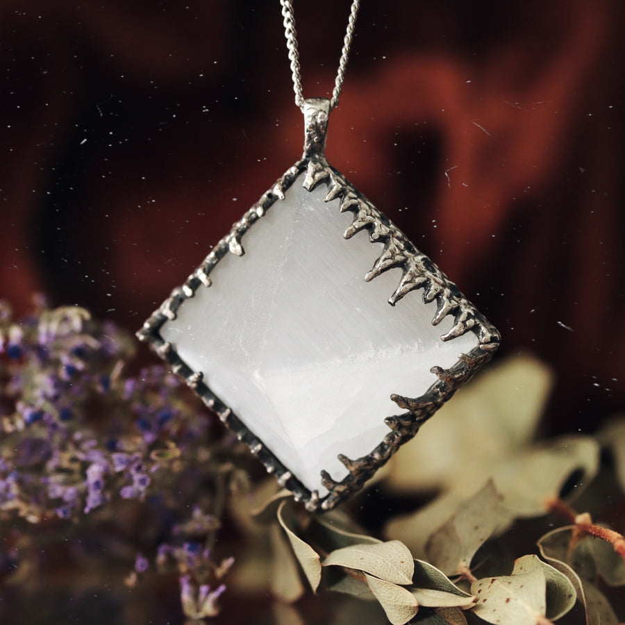 Sacred Selenite Icicle Crystal Pyramid Necklace #06