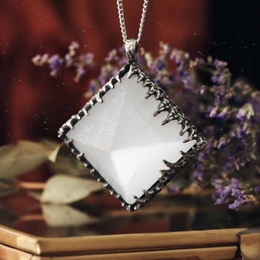 Sacred Selenite Icicle Crystal Pyramid Necklace #10