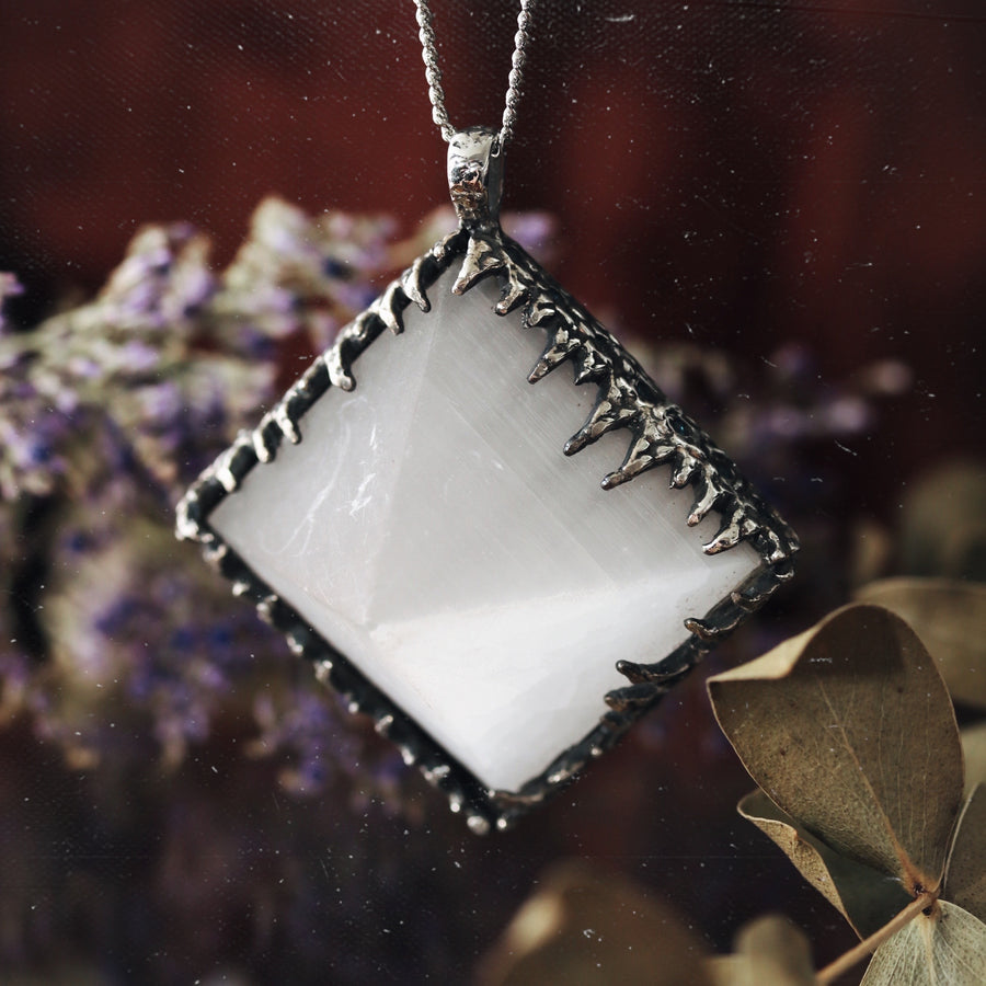 Sacred Selenite Icicle Crystal Pyramid Necklace #11