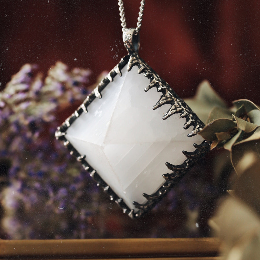 Sacred Selenite Icicle Crystal Pyramid Necklace #12