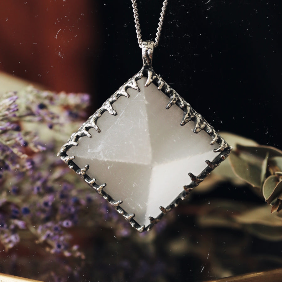 Sacred Selenite Icicle Crystal Pyramid Necklace #13