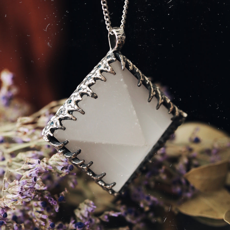 Sacred Selenite Icicle Crystal Pyramid Necklace #14