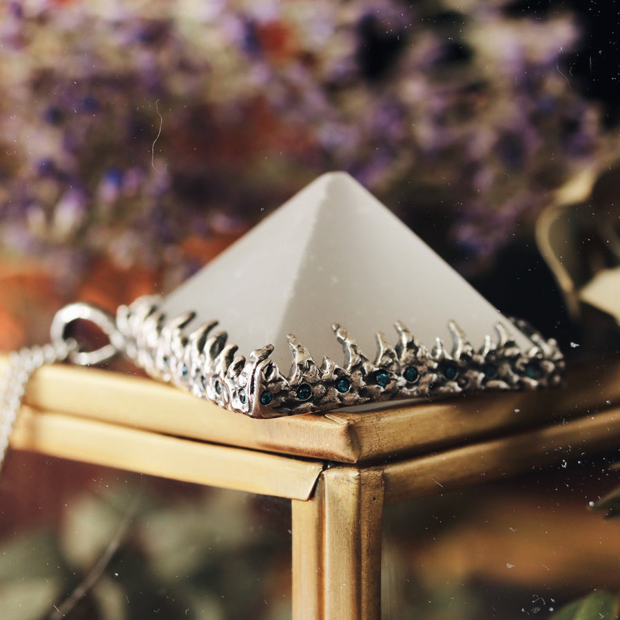 Sacred Selenite Icicle Crystal Pyramid Necklace #15