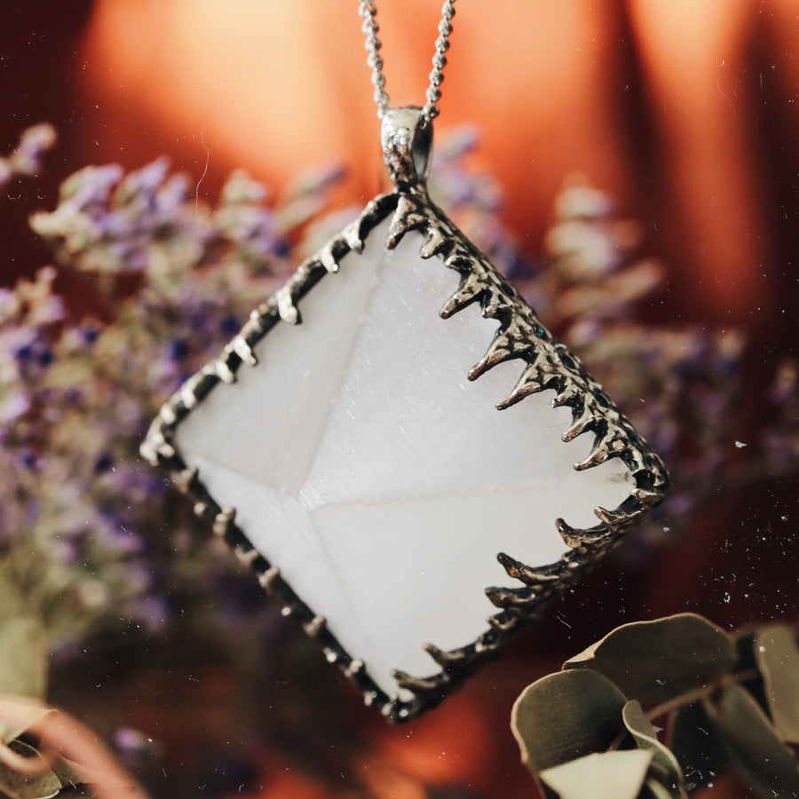 Sacred Selenite Icicle Crystal Pyramid Necklace #15