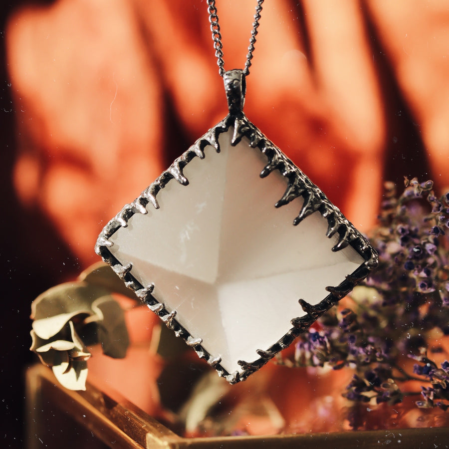 Sacred Selenite Icicle Crystal Pyramid Necklace #18