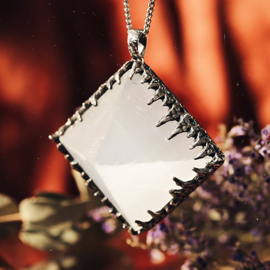 Sacred Selenite Icicle Crystal Pyramid Necklace #21