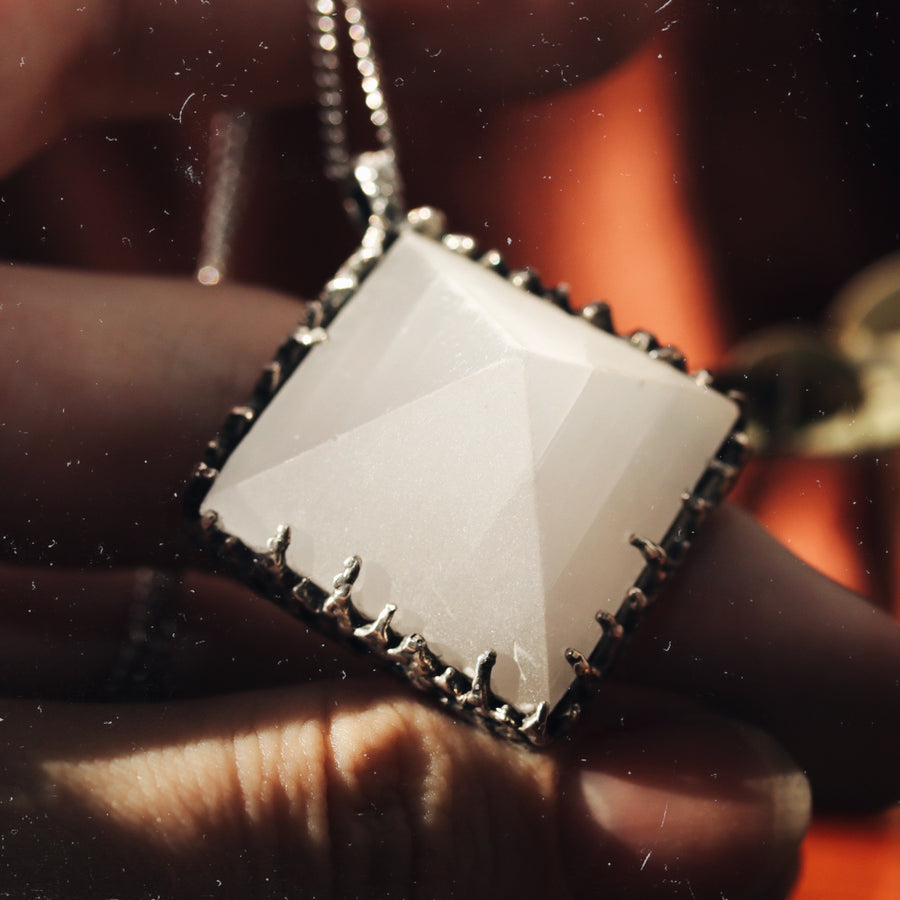 Sacred Selenite Icicle Crystal Pyramid Necklace #22