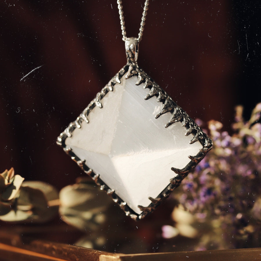 Sacred Selenite Icicle Crystal Pyramid Necklace #23