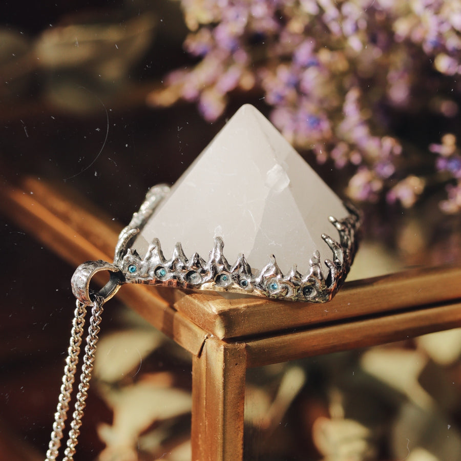 Sacred Selenite Icicle Crystal Pyramid Necklace #25
