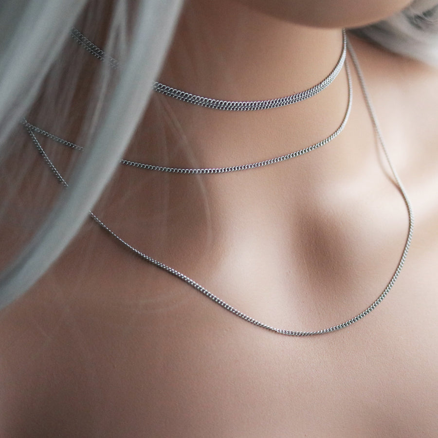 Shop Dixi Plain Layered Silver Curb Chain Necklaces