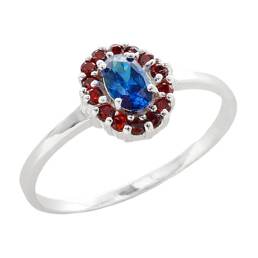 Rosmerta Silver and Blue Boho Cubic Zirconia Ring