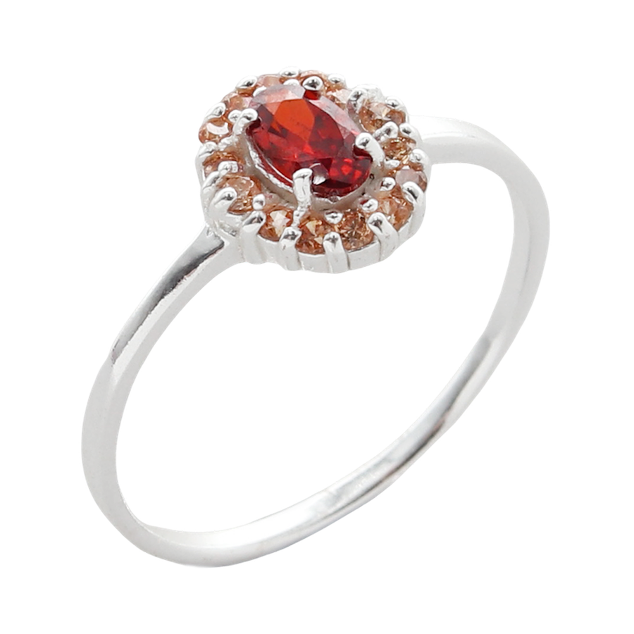 Rosmerta Silver and Red Boho Cubic Zirconia Ring