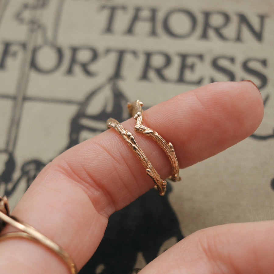 9ct Solid Gold Thorn Branch Wishbone Ring by Dixi