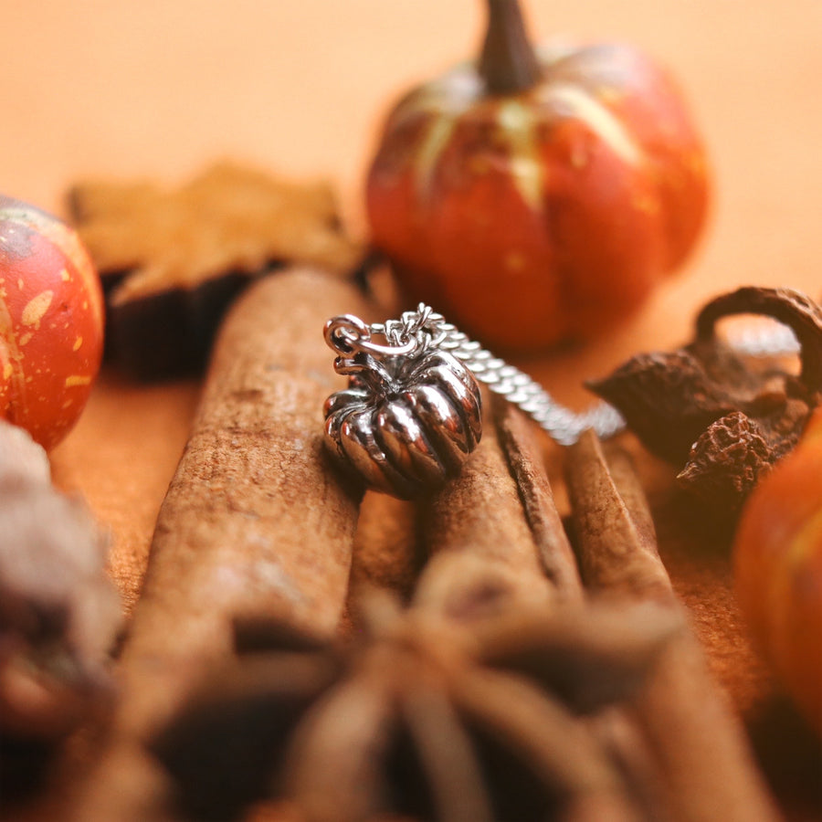 Silver Tone Autumnal Round 3d Pumpkin Necklace by Shop Dixi