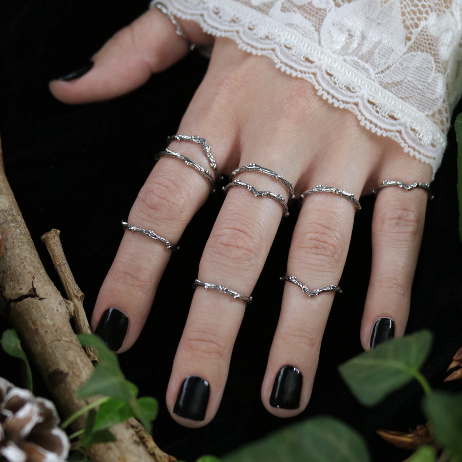 Dark Academia Gothic Single Thorn Twig Stacking Rings from Shop Dixi