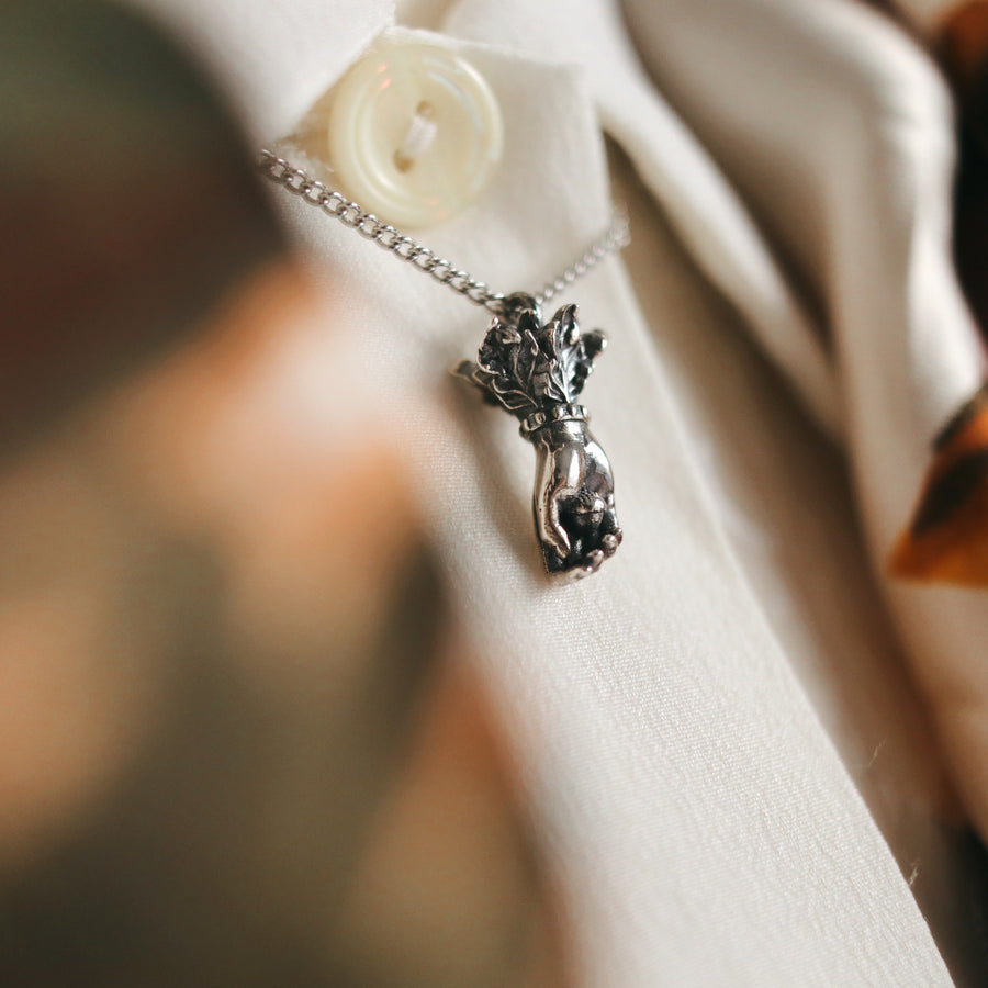 Vintage Inspired Autumnal Acorn Leaf Sterling Silver Necklace by Shop Dixi