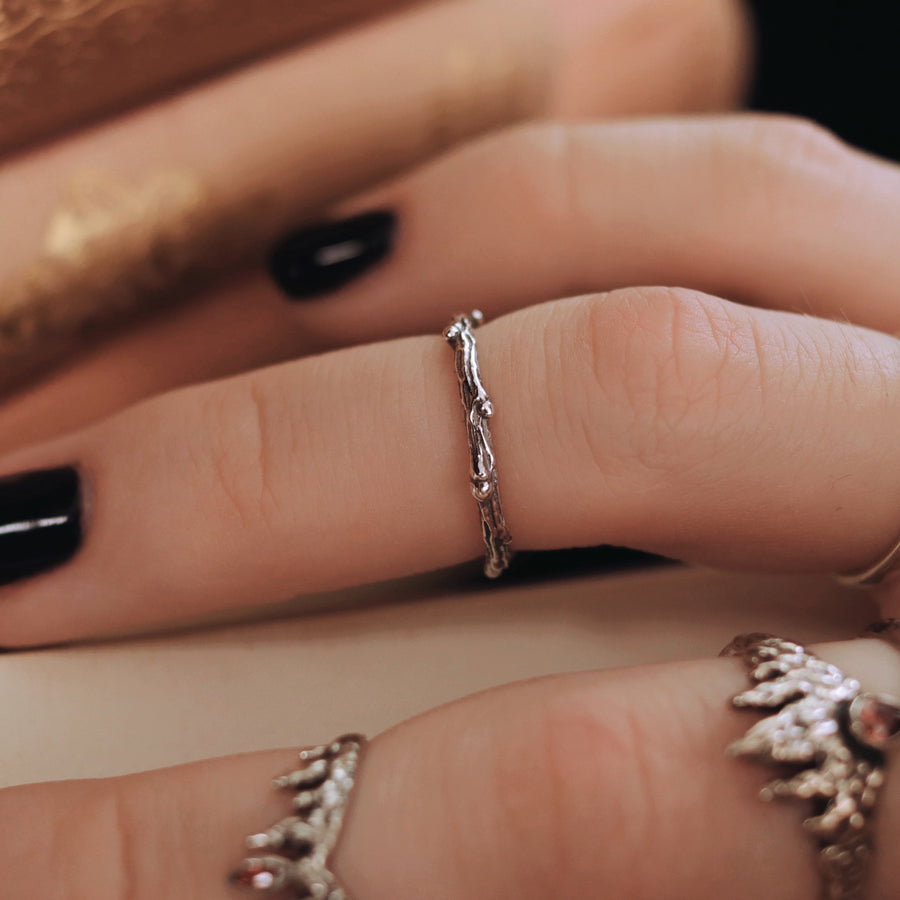 Sterling Silver Thorn Branch Twig Gothic Midi Ring by Dixi