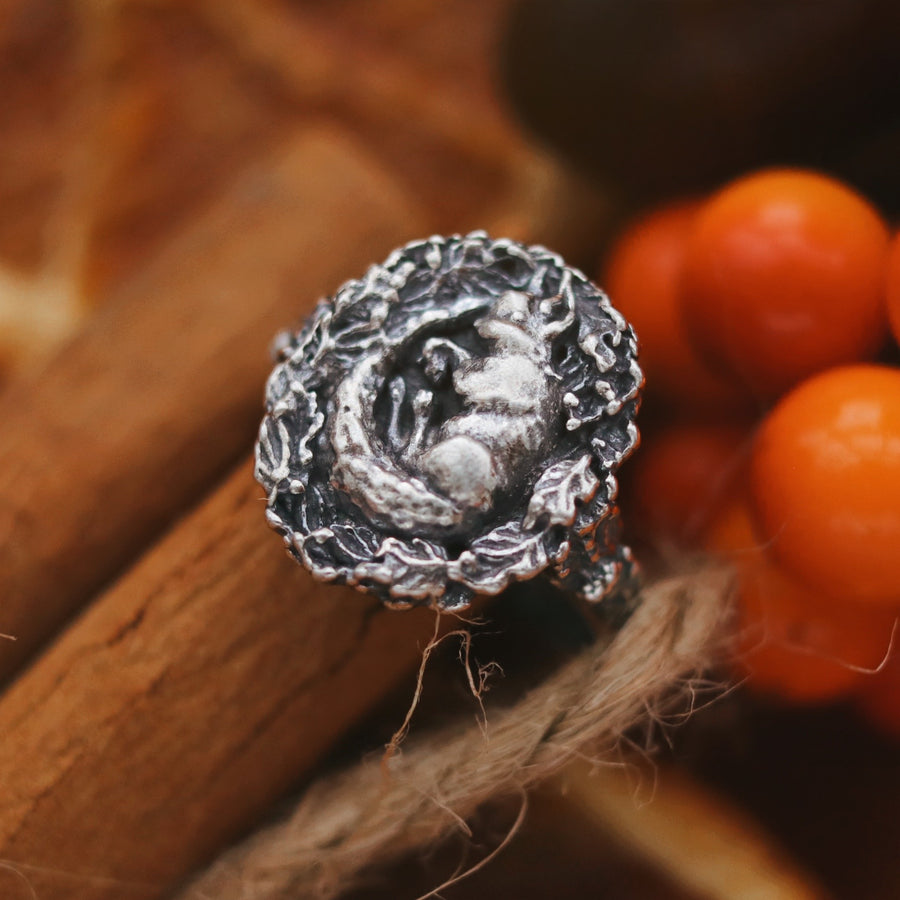 Cute Bohemian Squirrel Wreath Sterling Silver Ring