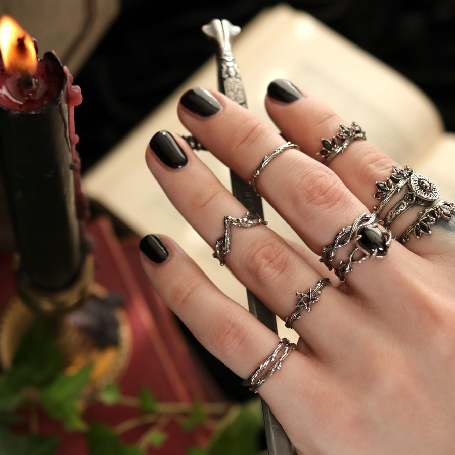 Thorn Branch Witchy Dark Academia Pentagram Sterling Silver Rings by Shop Dixi
