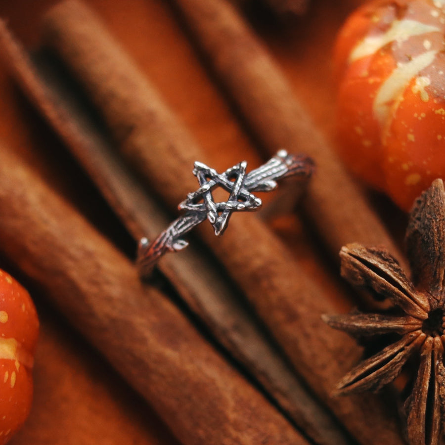 Thorn Branch Witchy Wiccan Autumnal Aesthetic Pentagram Ring by Shop Dixi