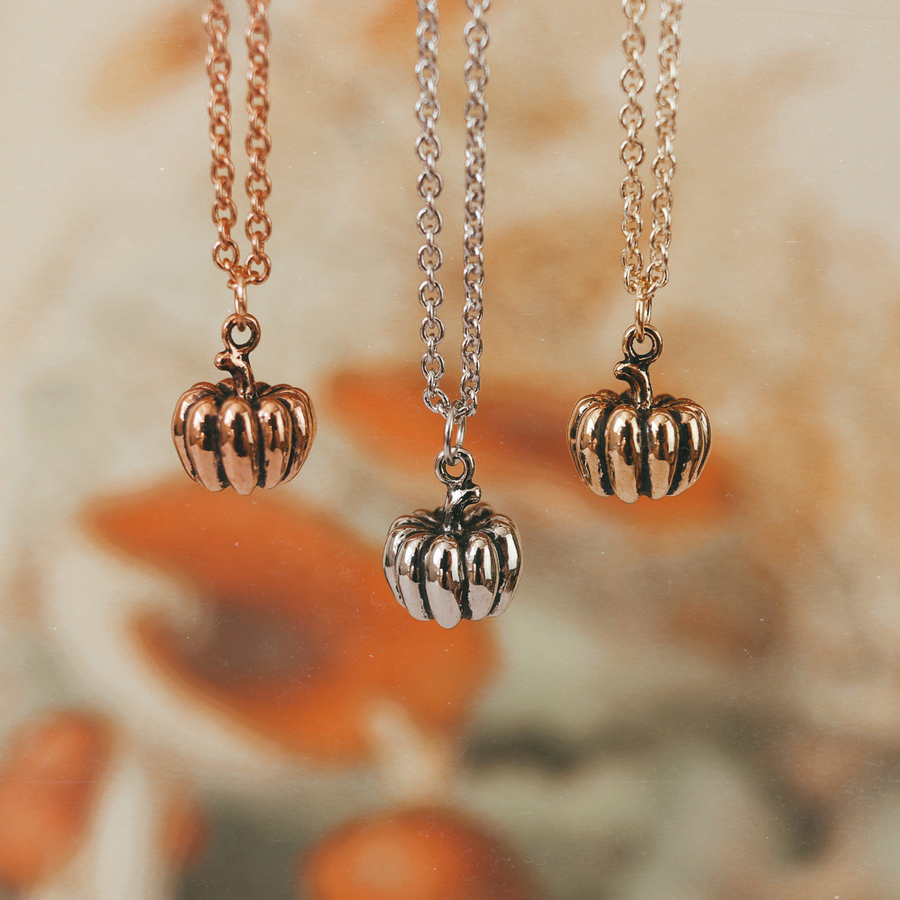 Silver, Gold & Rose Gold Tone Round 3d Pumpkin Necklace by Shop Dixi