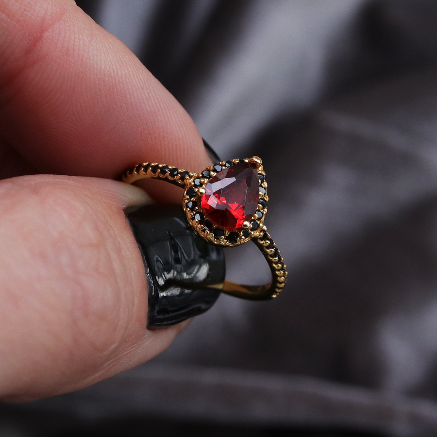 Andrasta Gold and Red Boho Cubic Zirconia Ring