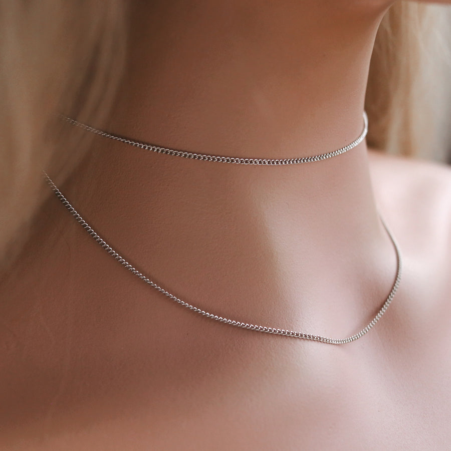 Simple Curb Chain Layered Silver Necklaces from Shop Dixi