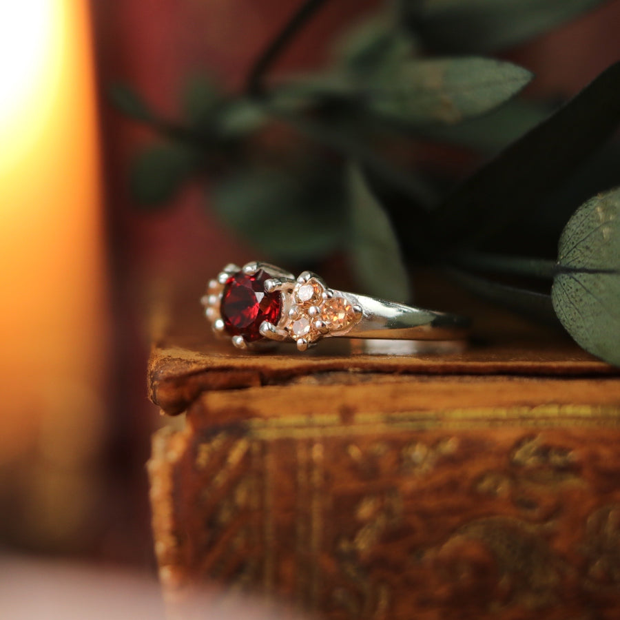 Brigantia Silver and Red Boho Cubic Zirconia Ring